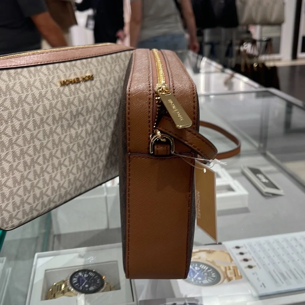 Michael Kors Jet Set Item Large East West Zip Crossbody Brown Signature